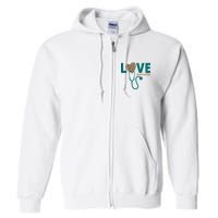 Love Nurse Life Leopard Heart Full Zip Hoodie