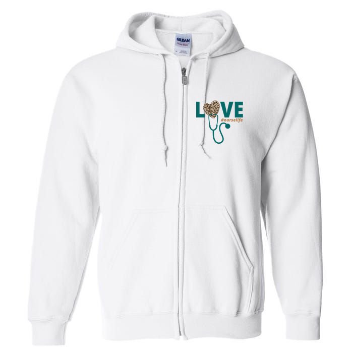 Love Nurse Life Leopard Heart Full Zip Hoodie