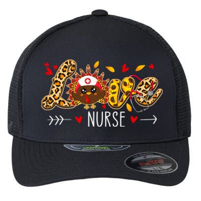 Love Nurse Leopard Sunflower Thanksgiving Turkey Nursing Cool Gift Flexfit Unipanel Trucker Cap