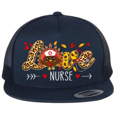 Love Nurse Leopard Sunflower Thanksgiving Turkey Nursing Cool Gift Flat Bill Trucker Hat