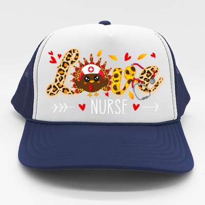 Love Nurse Leopard Sunflower Thanksgiving Turkey Nursing Cool Gift Trucker Hat