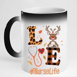 Love Nurse Life Leopard Pumpkin Fall Thanksgiving Halloween Funny Gift 11oz Black Color Changing Mug