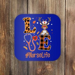 Love Nurse Life Leopard Pumpkin Fall Thanksgiving Halloween Funny Gift Coaster