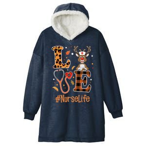 Love Nurse Life Leopard Pumpkin Fall Thanksgiving Halloween Funny Gift Hooded Wearable Blanket