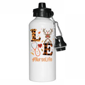 Love Nurse Life Leopard Pumpkin Fall Thanksgiving Halloween Funny Gift Aluminum Water Bottle