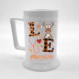 Love Nurse Life Leopard Pumpkin Fall Thanksgiving Halloween Funny Gift Beer Stein