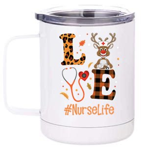 Love Nurse Life Leopard Pumpkin Fall Thanksgiving Halloween Funny Gift 12 oz Stainless Steel Tumbler Cup