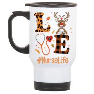 Love Nurse Life Leopard Pumpkin Fall Thanksgiving Halloween Funny Gift Stainless Steel Travel Mug