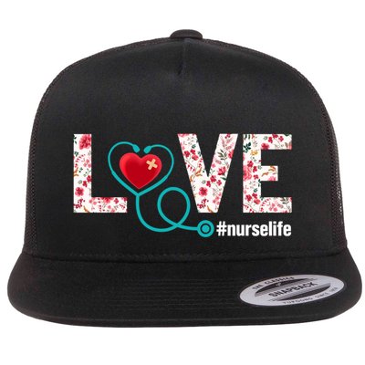 Love Nurse Life Cute Healthcare Leopard Heart Funny Nursing Funny Gift Flatbill Hat