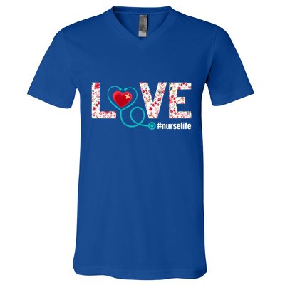 Love Nurse Life Cute Healthcare Leopard Heart Funny Nursing Funny Gift V-Neck T-Shirt