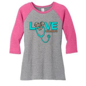 Love #Nurse Life Women's Tri-Blend 3/4-Sleeve Raglan Shirt