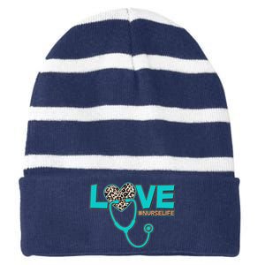 Love #Nurse Life Striped Beanie with Solid Band