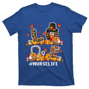 Love Nurse Life Thanksgiving Nurse Leopard Fall Leaf Turkey Gift T-Shirt