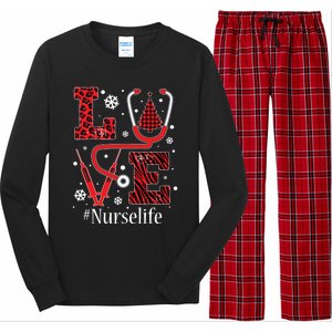 Love Nurse Life Xmas Tree Christmas 2020 Flannel Stethoscope Gift Long Sleeve Pajama Set