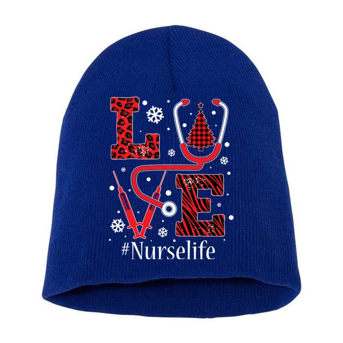 Love Nurse Life Xmas Tree Christmas 2020 Flannel Stethoscope Gift Short Acrylic Beanie