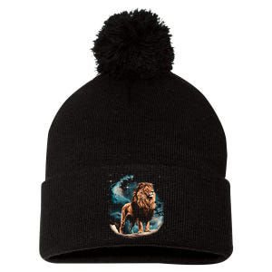 Lion Night Pom Pom 12in Knit Beanie