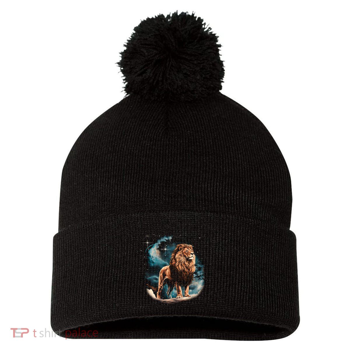 Lion Night Pom Pom 12in Knit Beanie
