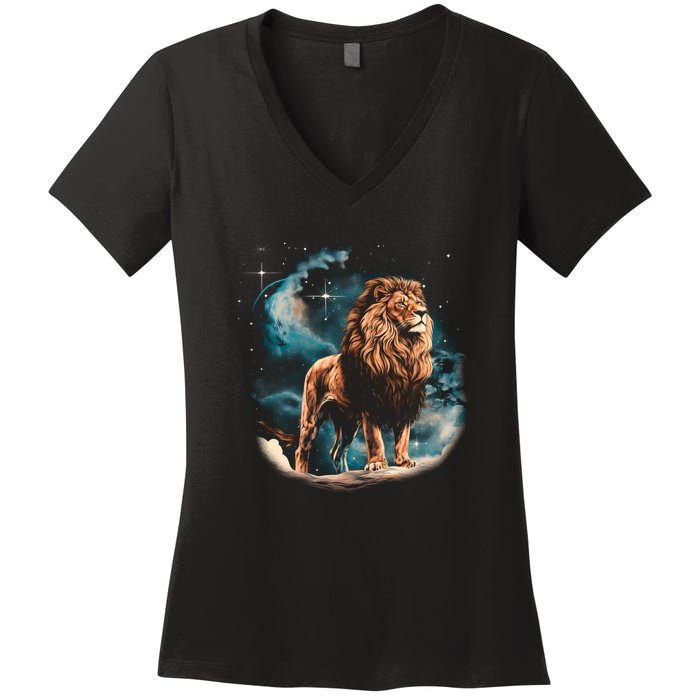 Lion Night Women's V-Neck T-Shirt