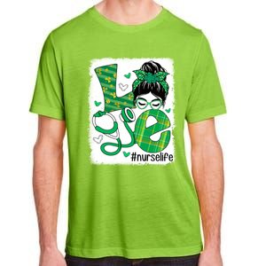 Love Nurse Life Bleached Messy Bun Nurse St Patricks Day Gift Adult ChromaSoft Performance T-Shirt