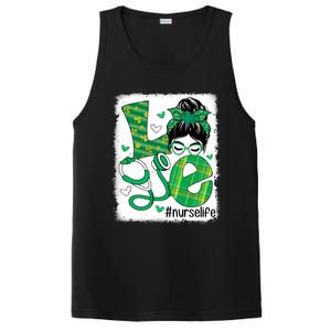 Love Nurse Life Bleached Messy Bun Nurse St Patricks Day Gift PosiCharge Competitor Tank