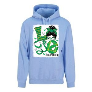 Love Nurse Life Bleached Messy Bun Nurse St Patricks Day Gift Unisex Surf Hoodie