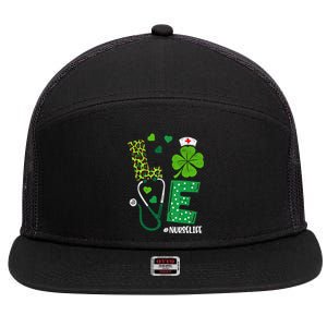 Love Nurse Life Stethoscope Shamrock Irish Nurse Patrick Day Gift 7 Panel Mesh Trucker Snapback Hat