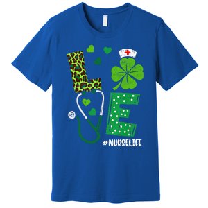 Love Nurse Life Stethoscope Shamrock Irish Nurse Patrick Day Gift Premium T-Shirt