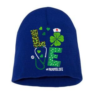 Love Nurse Life Stethoscope Shamrock Irish Nurse Patrick Day Gift Short Acrylic Beanie