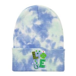 Love Nurse Life Stethoscope Shamrock Irish Nurse Patrick Day Gift Tie Dye 12in Knit Beanie