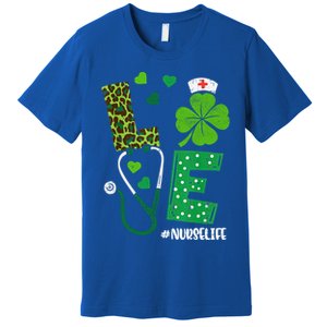 Love Nurse Life Stethoscope Shamrock Irish Nurse Patrick Day Gift Premium T-Shirt