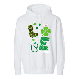 Love Nurse Life Stethoscope Shamrock Irish Nurse Patrick Day Gift Garment-Dyed Fleece Hoodie