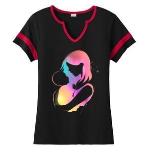 Loving New Mom Cute Gift Colorful Ladies Halftime Notch Neck Tee