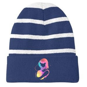 Loving New Mom Cute Gift Colorful Striped Beanie with Solid Band