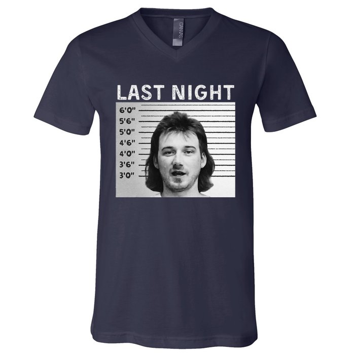 Last Night Mugshot Of Morgan Trending Mug Shot V-Neck T-Shirt