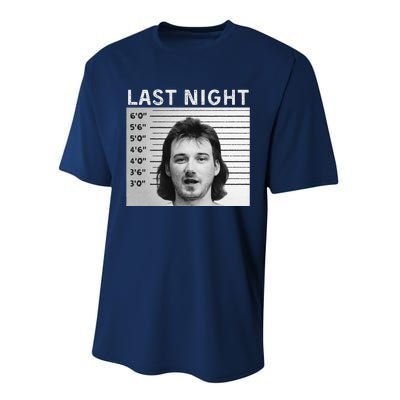 Last Night Mugshot Of Morgan Trending Mug Shot Performance Sprint T-Shirt