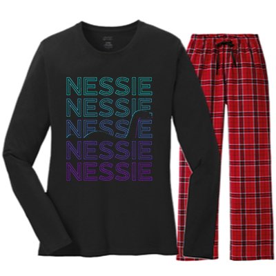 Loch Ness Monster Nessie Cryptid Cryptozoology Retro Women's Long Sleeve Flannel Pajama Set 