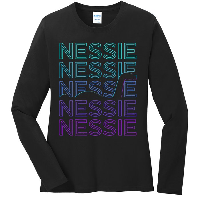 Loch Ness Monster Nessie Cryptid Cryptozoology Retro Ladies Long Sleeve Shirt