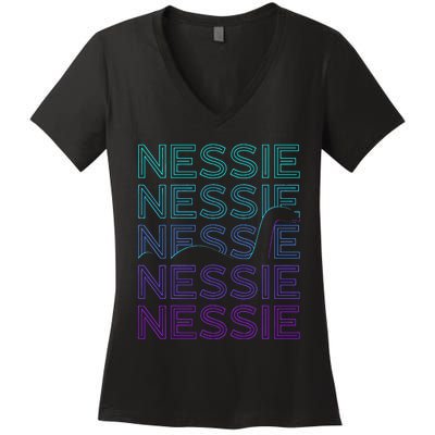 Loch Ness Monster Nessie Cryptid Cryptozoology Retro Women's V-Neck T-Shirt