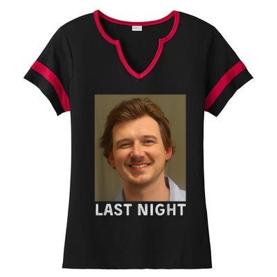 Last Night Mugshot Of Morgan Trending Mug Shot April 2024 Ladies Halftime Notch Neck Tee