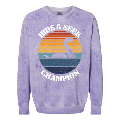 Loch Ness Monster Vintage Sunset Meaningful Gift Hide And Seek Champion Gift Colorblast Crewneck Sweatshirt