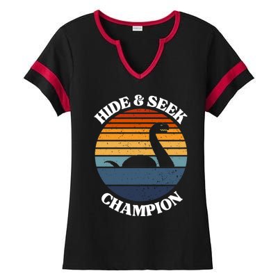 Loch Ness Monster Vintage Sunset Meaningful Gift Hide And Seek Champion Gift Ladies Halftime Notch Neck Tee