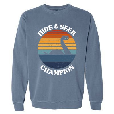 Loch Ness Monster Vintage Sunset Meaningful Gift Hide And Seek Champion Gift Garment-Dyed Sweatshirt