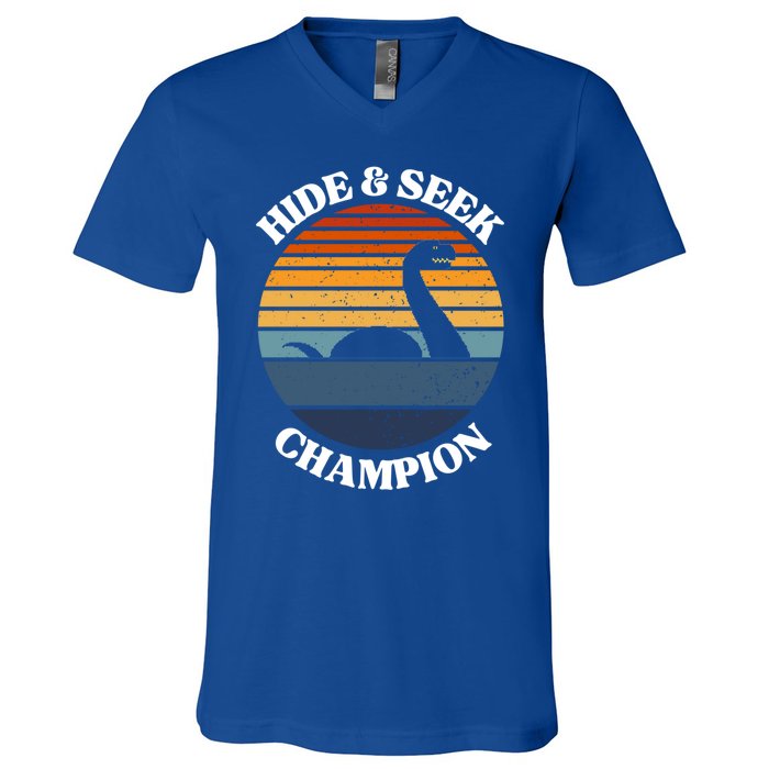 Loch Ness Monster Vintage Sunset Meaningful Gift Hide And Seek Champion Gift V-Neck T-Shirt