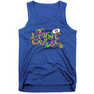 Leopard Nurse Mardi Gras Mask And Beads Stethoscope Nursing Gift Tank Top