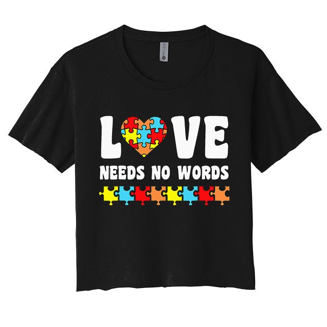 Love Needs No Words Puzzle Autism Awareness Teacher Women's Crop Top Tee