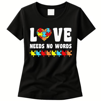 Love Needs No Words Puzzle Autism Awareness Teacher Womens T-Shirt
