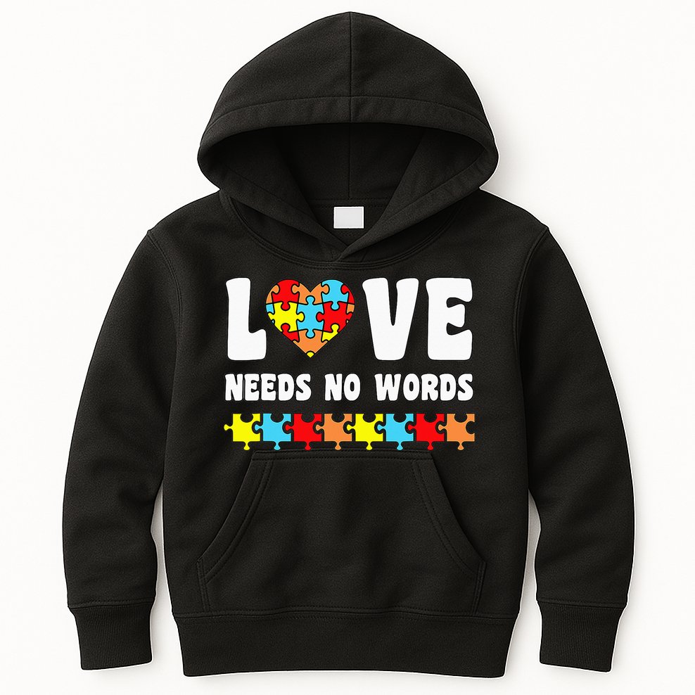 Love Needs No Words Puzzle Autism Awareness Teacher Kids Hoodie