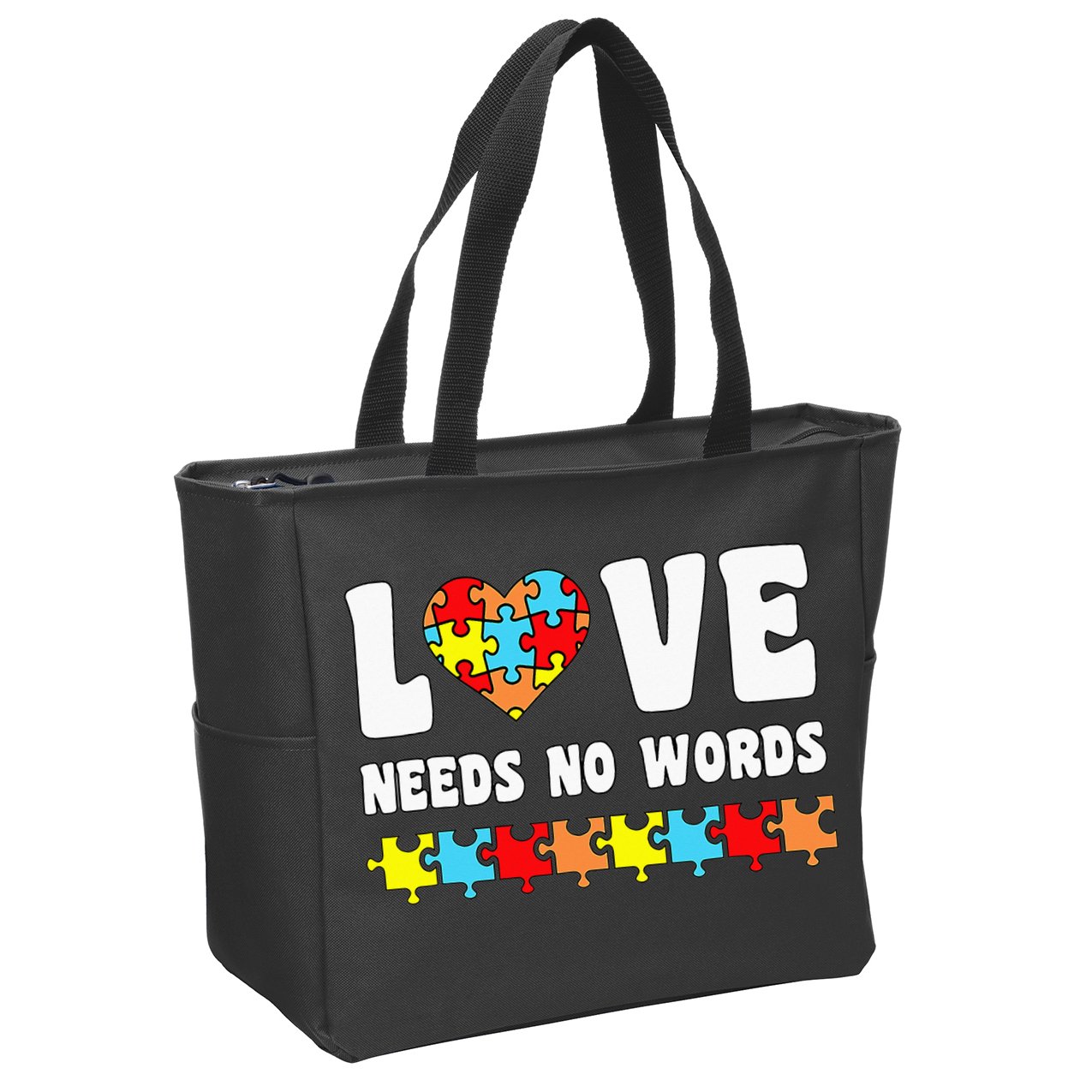 Love Needs No Words Puzzle Autism Awareness Teacher Zip Tote Bag