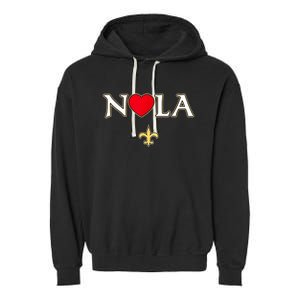 Love Nola New Orleans Fleur De Lis Heart Nola Garment-Dyed Fleece Hoodie