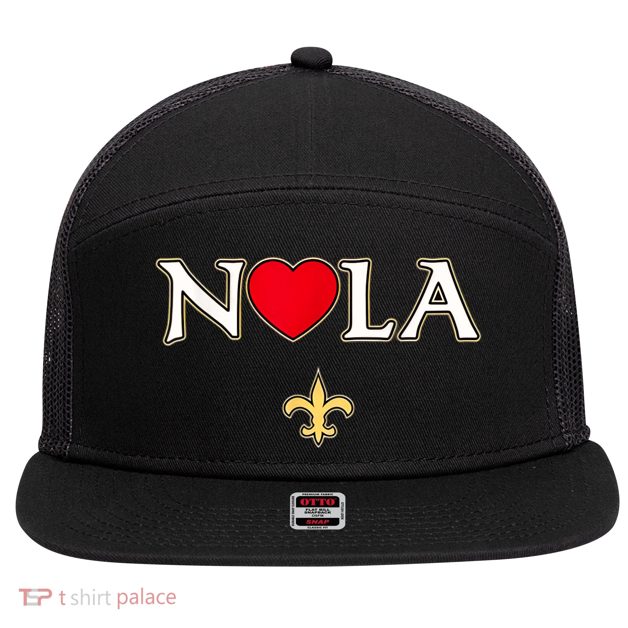 Love Nola New Orleans Fleur De Lis Heart Nola 7 Panel Mesh Trucker Snapback Hat